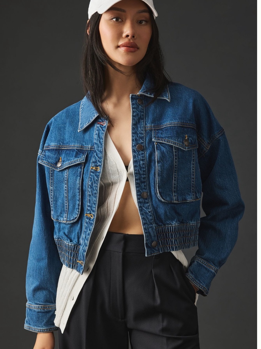 Pilcro Blue Cropped Denim Jacket